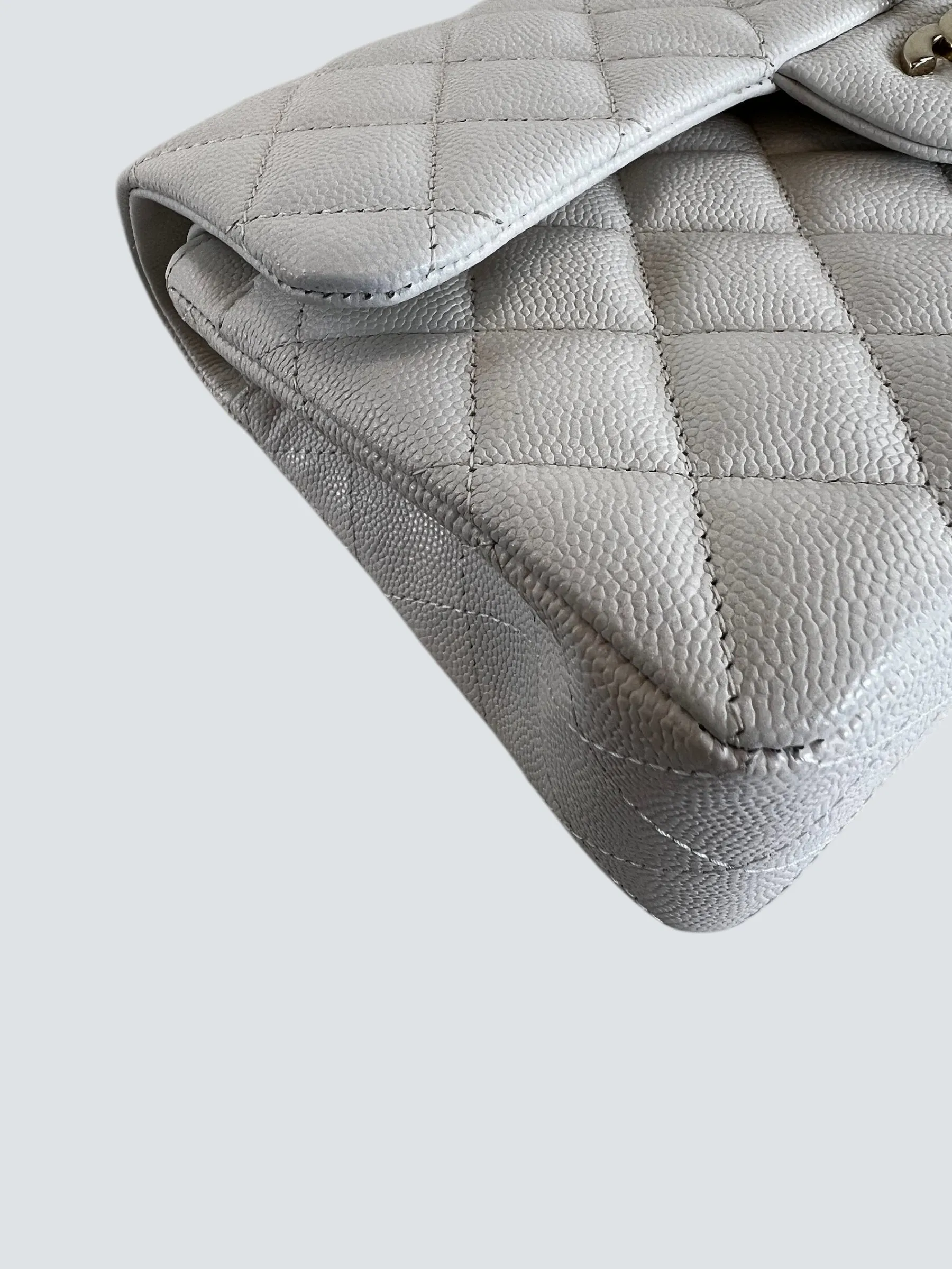 Chanel White Caviar Leather Small Double Flap