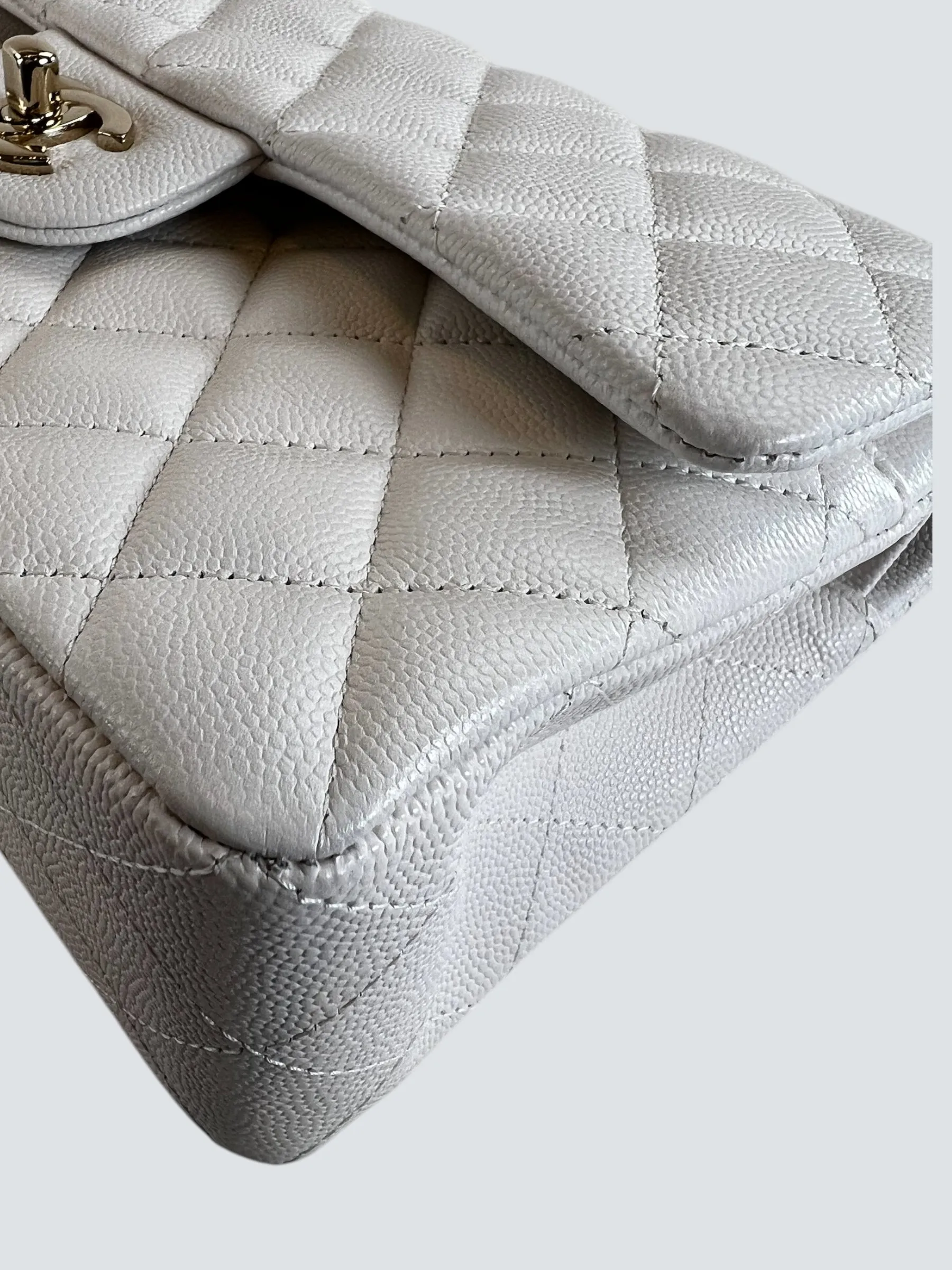 Chanel White Caviar Leather Small Double Flap