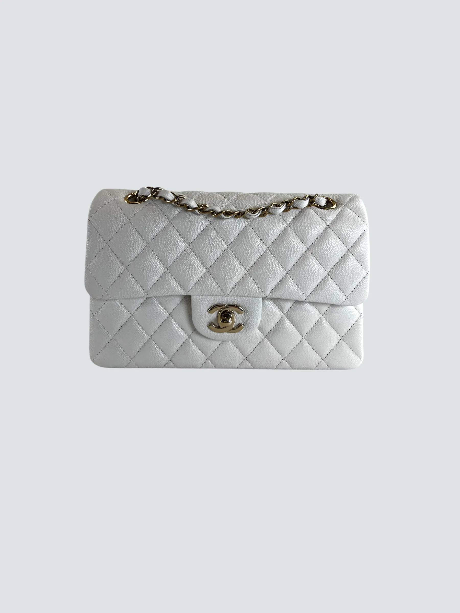 Chanel White Caviar Leather Small Double Flap