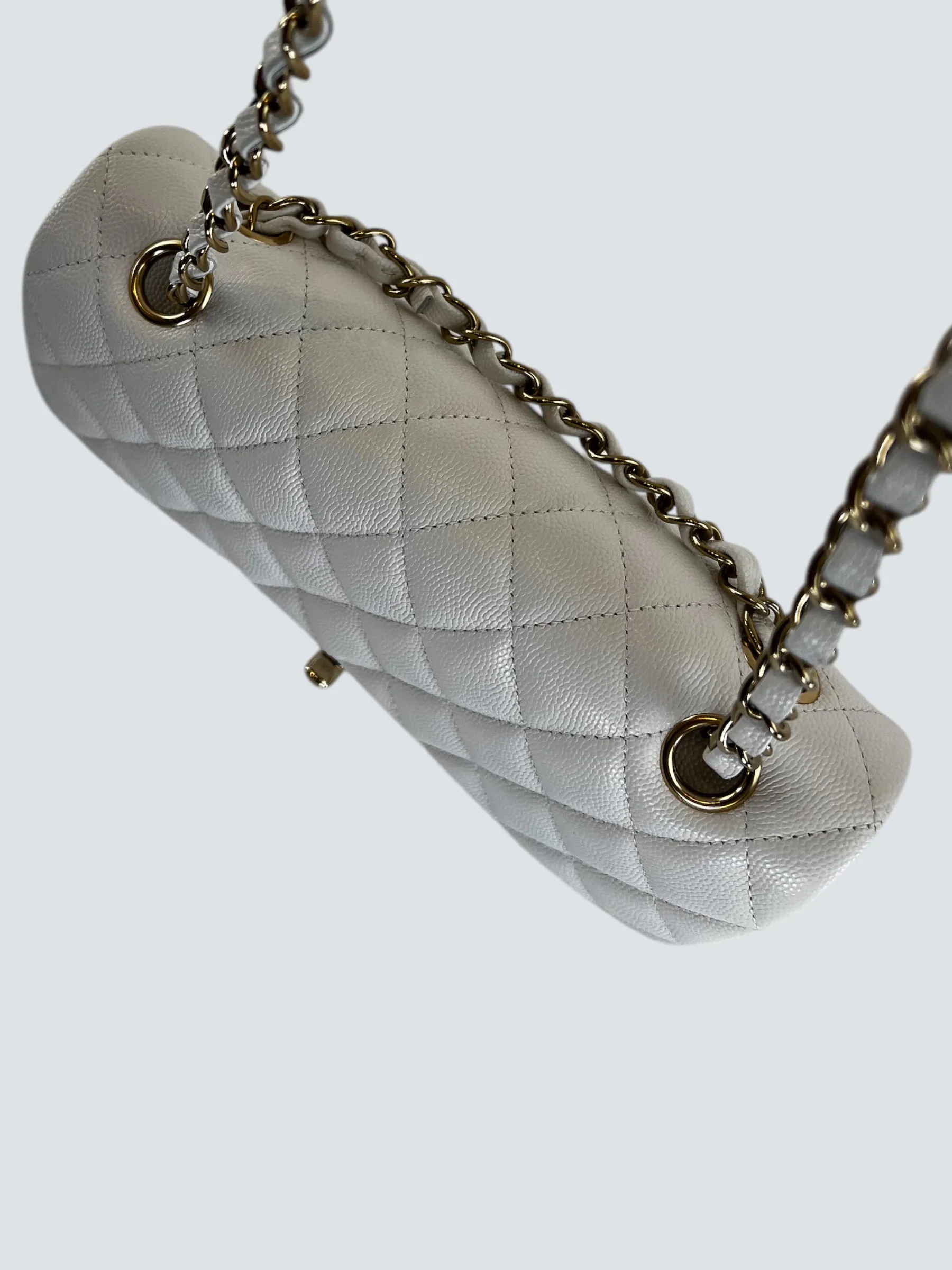 Chanel White Caviar Leather Small Double Flap
