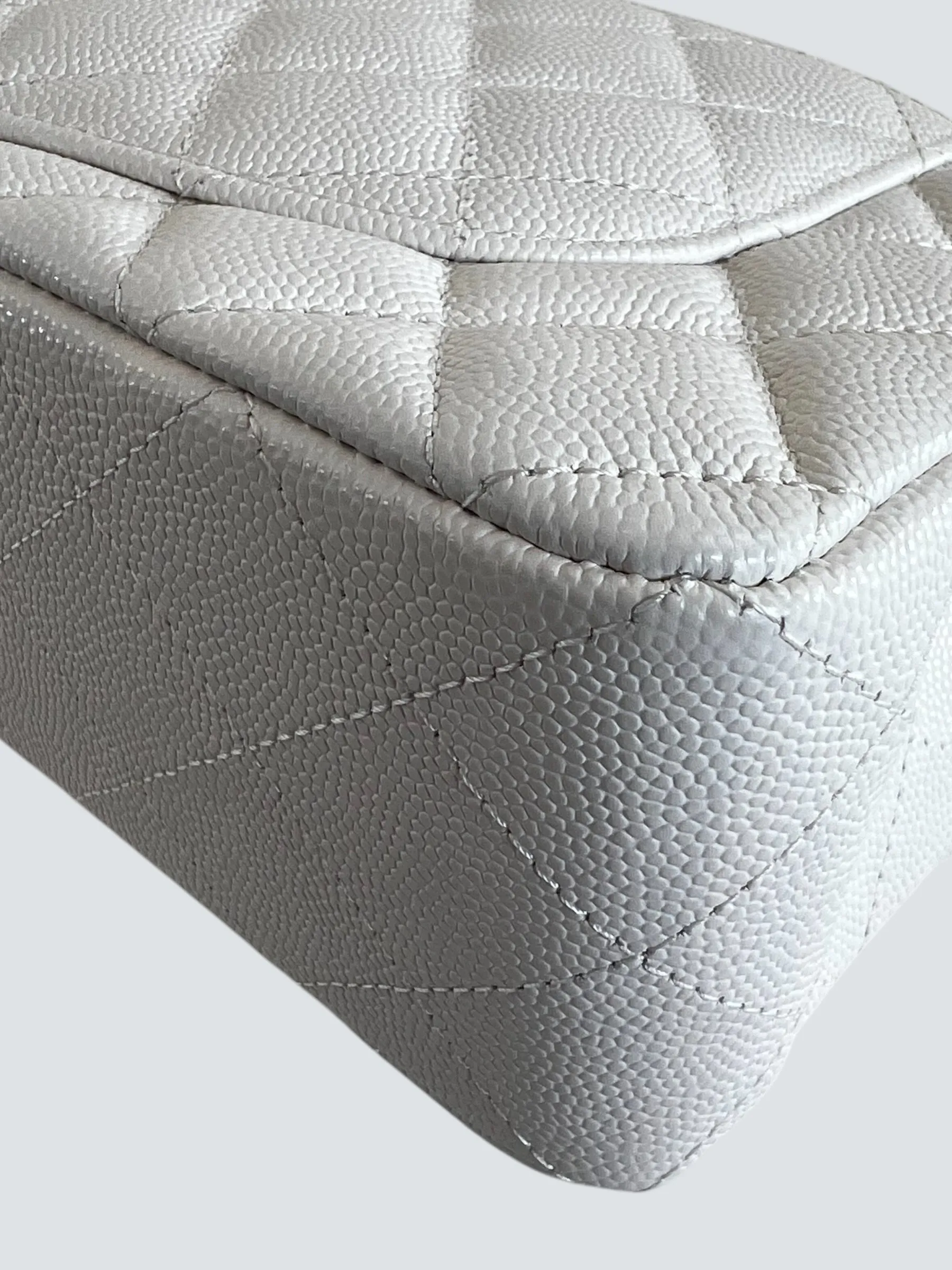 Chanel White Caviar Leather Small Double Flap