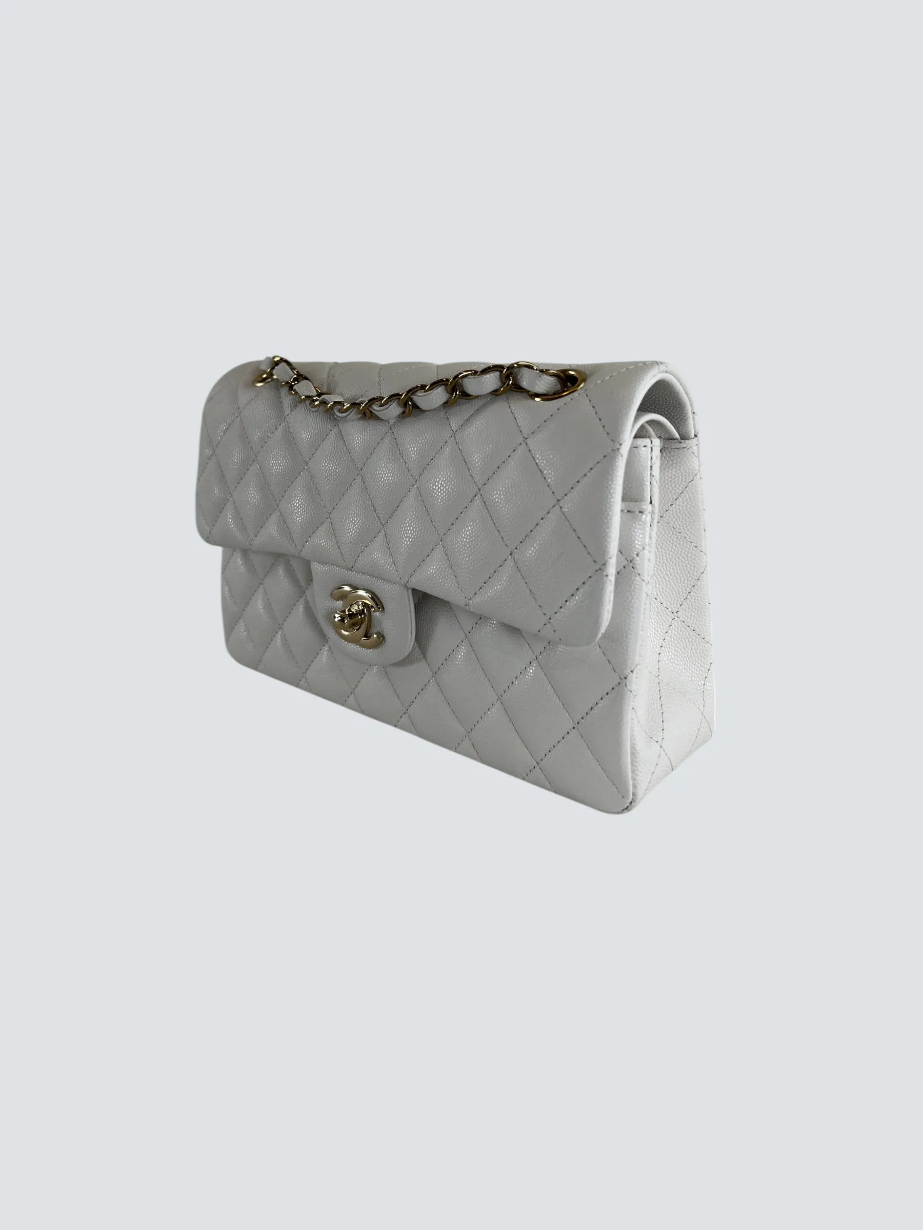 Chanel White Caviar Leather Small Double Flap