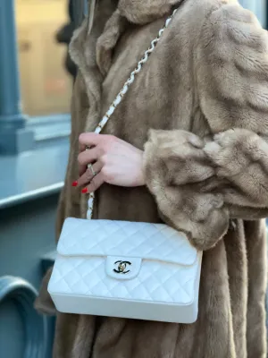 Chanel White Caviar Leather Small Double Flap
