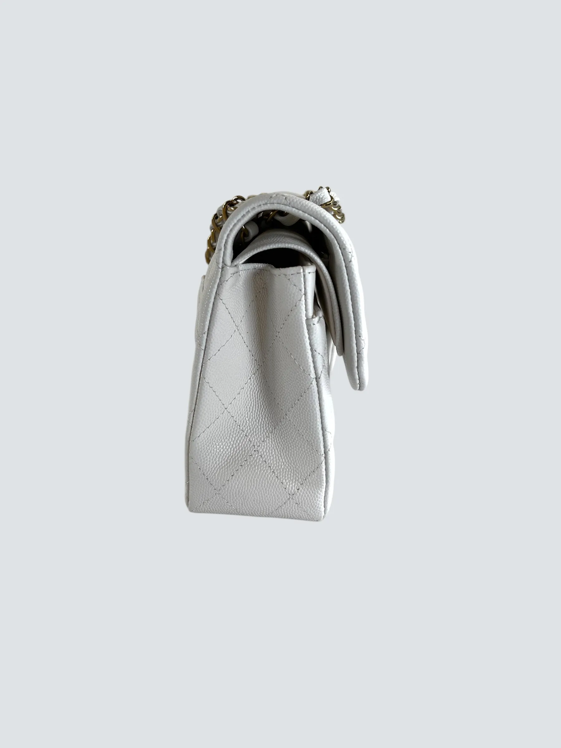 Chanel White Caviar Leather Small Double Flap
