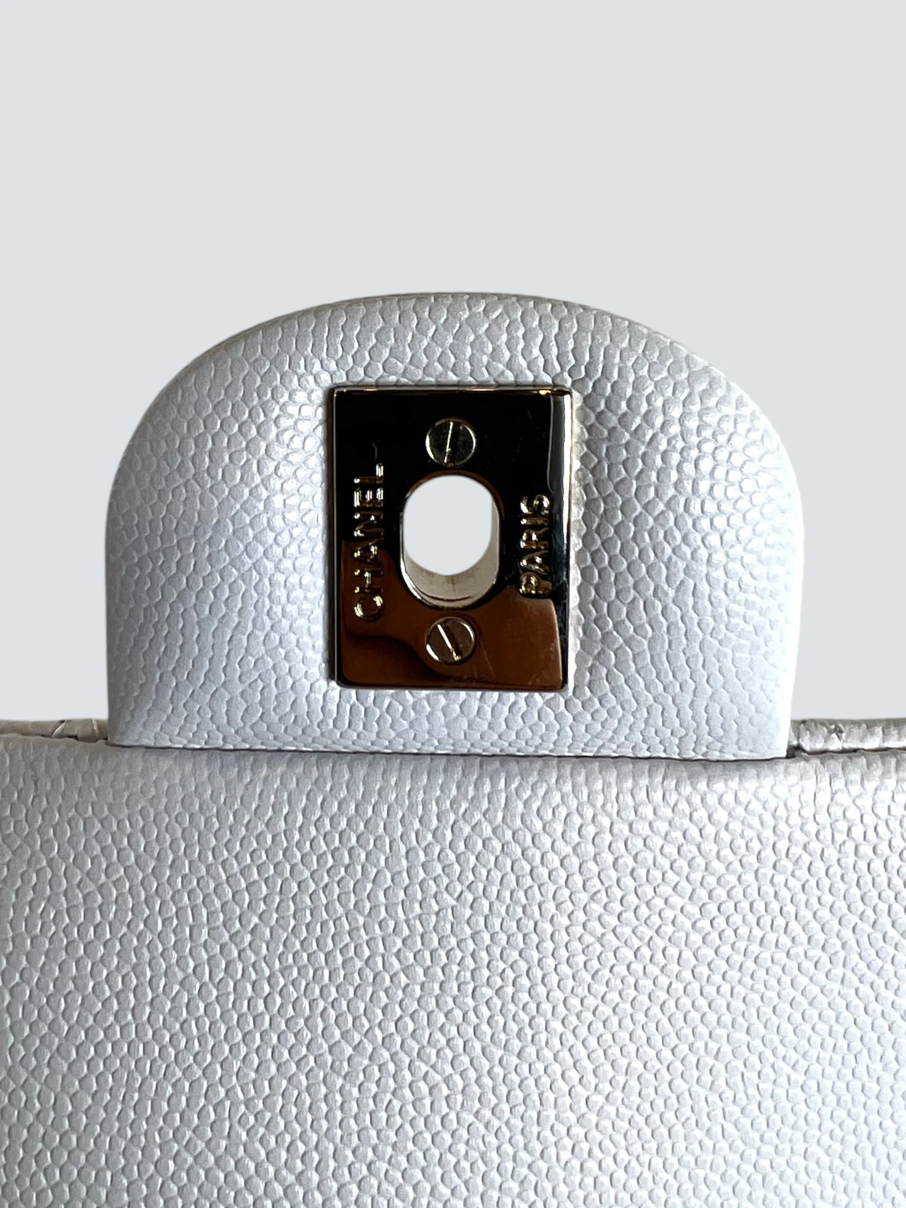 Chanel White Caviar Leather Small Double Flap