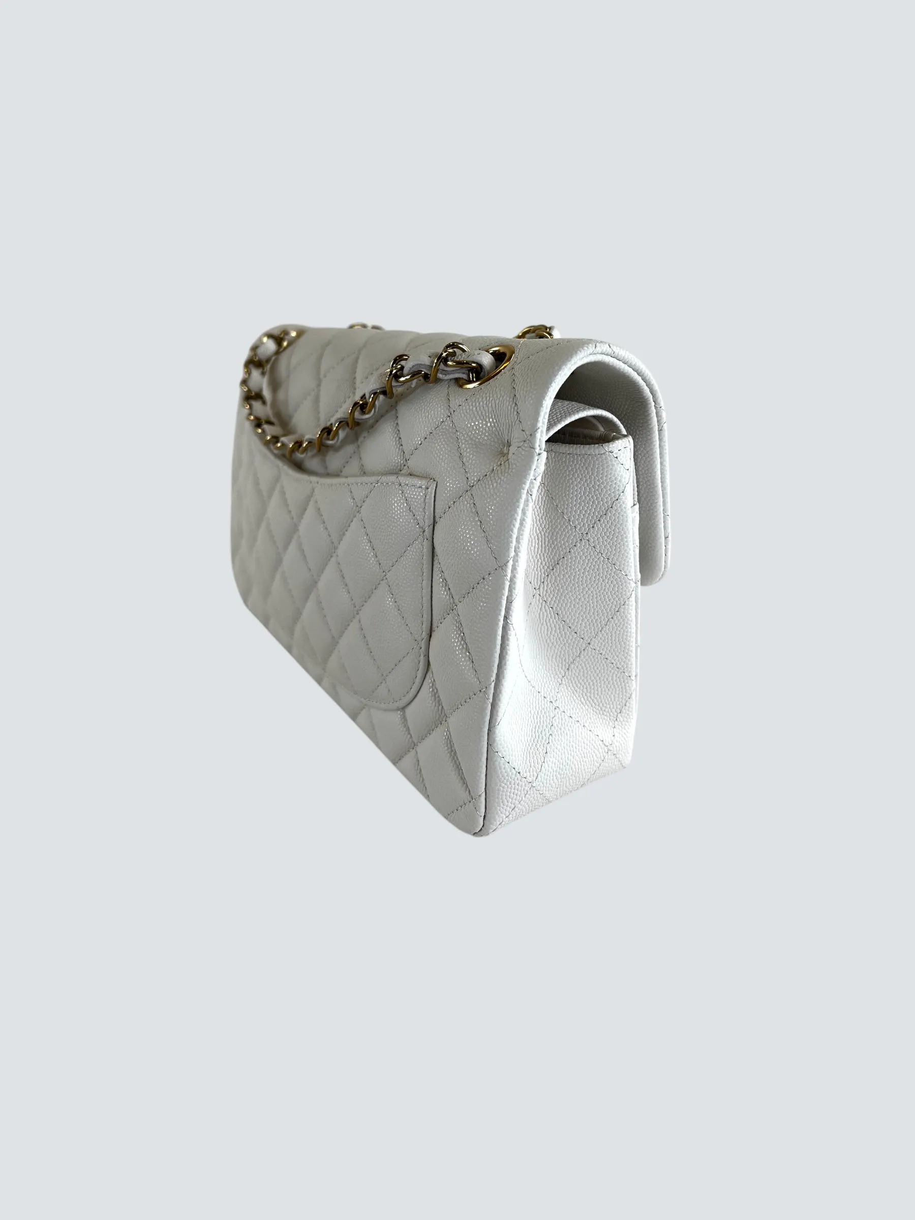 Chanel White Caviar Leather Small Double Flap