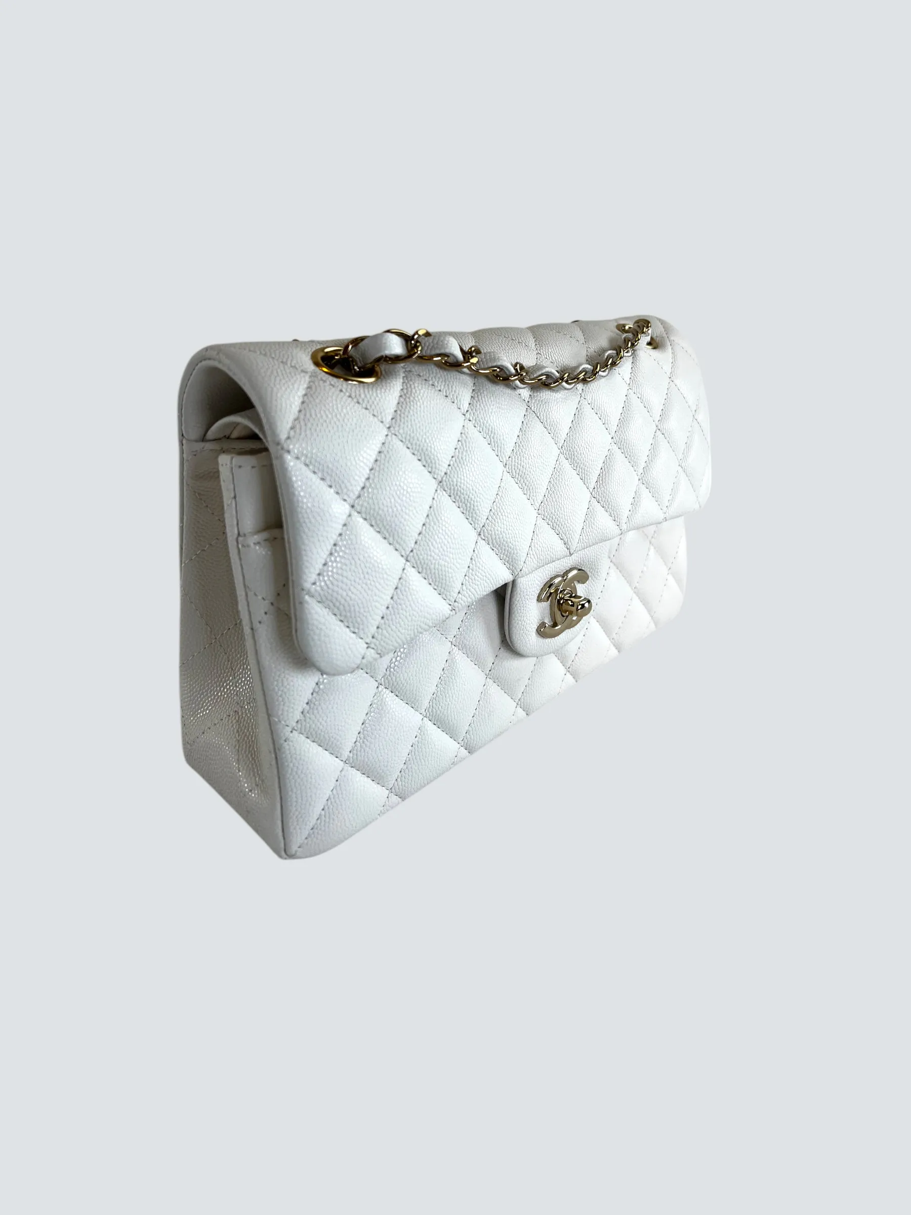 Chanel White Caviar Leather Small Double Flap