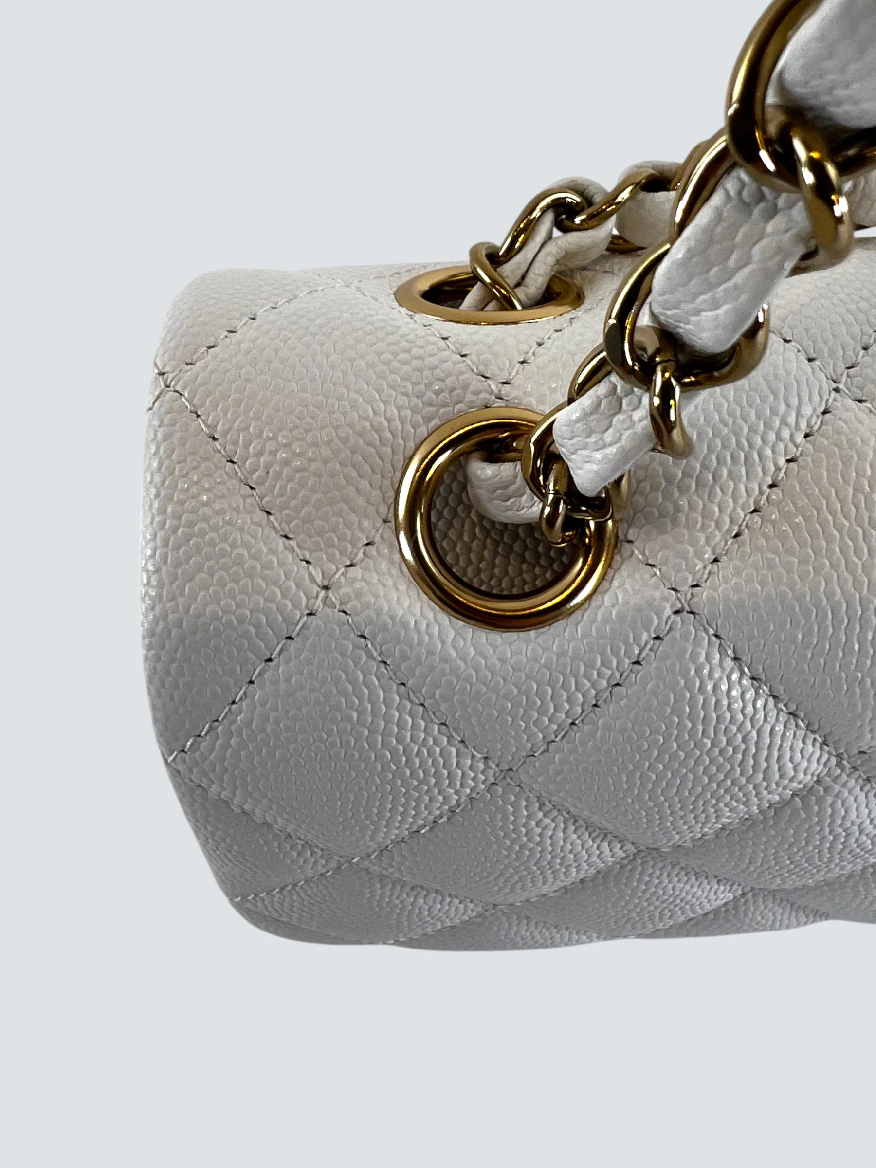 Chanel White Caviar Leather Small Double Flap