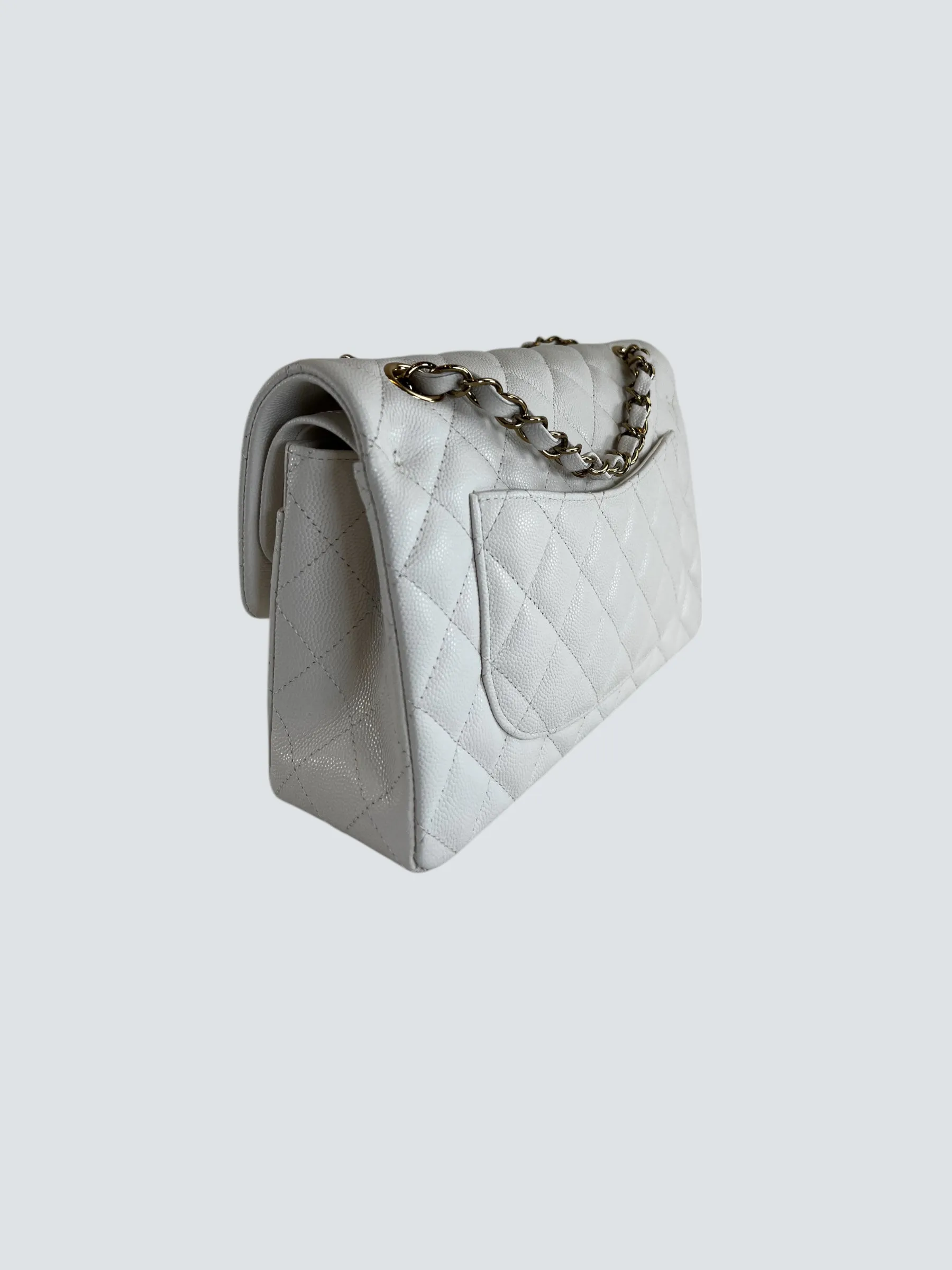 Chanel White Caviar Leather Small Double Flap