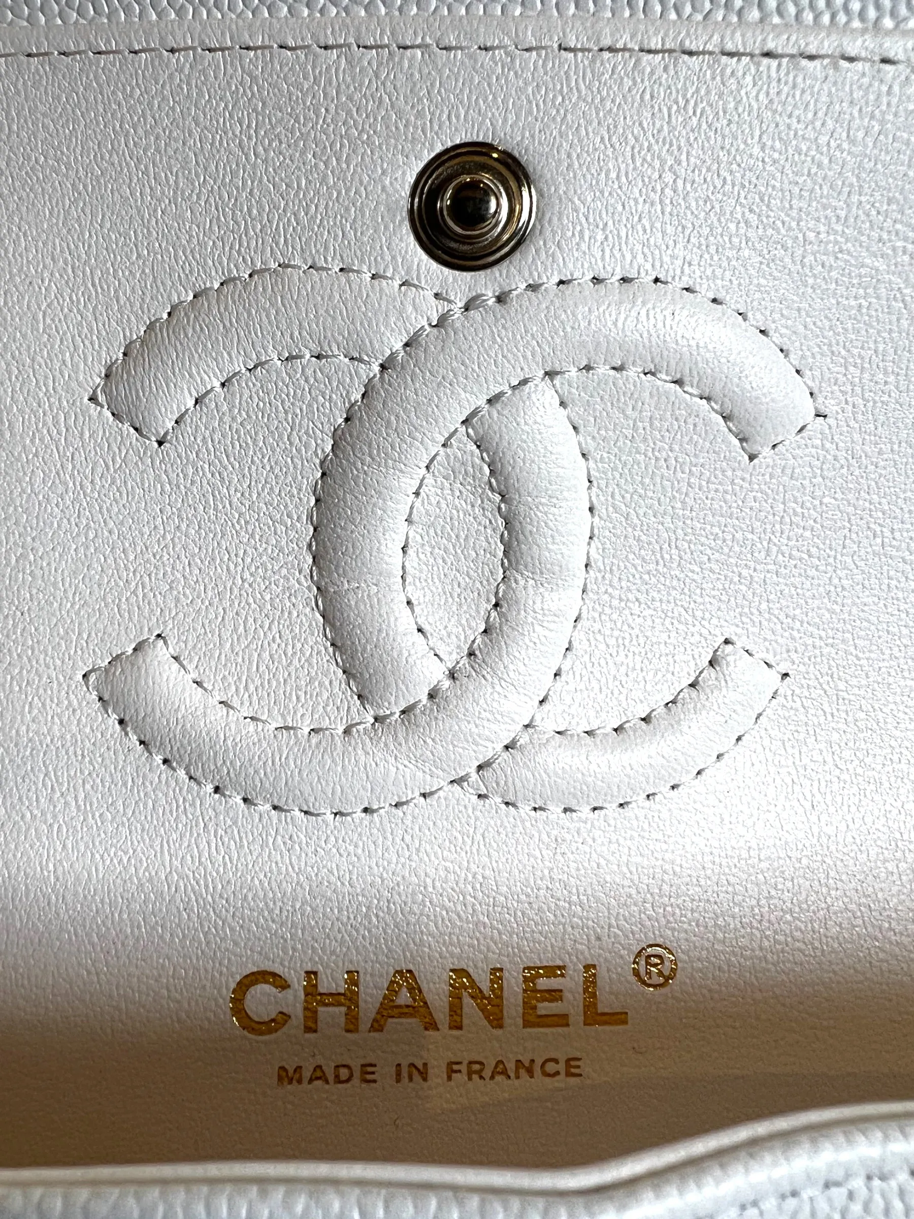Chanel White Caviar Leather Small Double Flap