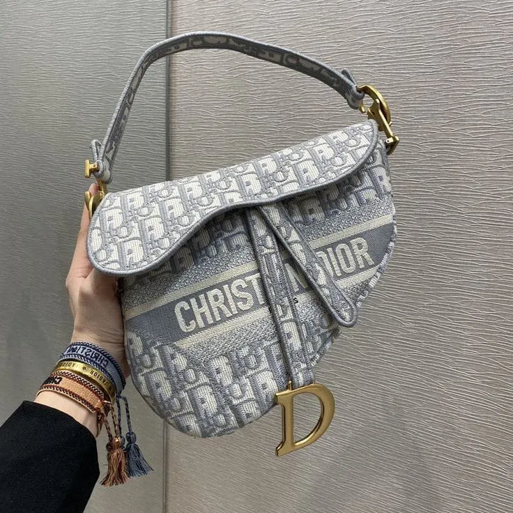 Christian Dior  Oblique Embroidered Saddle Bag