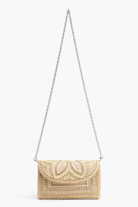 Coastal Treasure Beaded Clutch Crossbody Bag