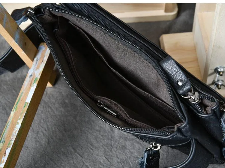 Cool Black Leather Fanny Pack Mens Hip Pack Black Waist Bag Belt Bag for Men