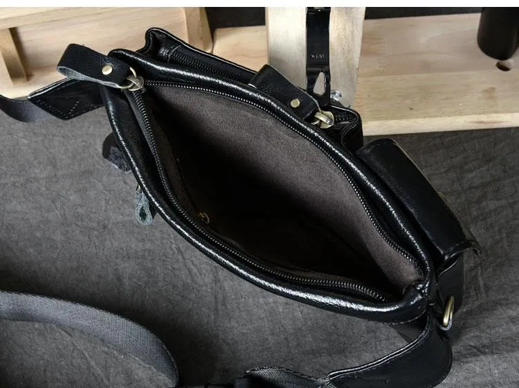 Cool Black Leather Fanny Pack Mens Hip Pack Black Waist Bag Belt Bag for Men