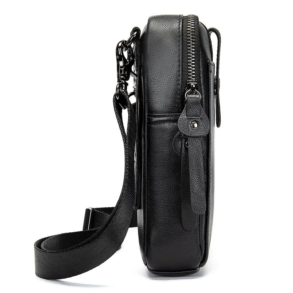 Cool Black Leather Men's Cell Phone Holster Mini Side Bag Waist Belt Pouch For Men