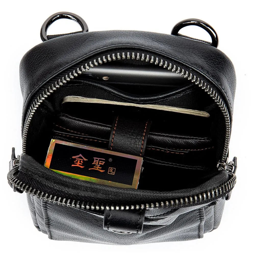 Cool Black Leather Men's Cell Phone Holster Mini Side Bag Waist Belt Pouch For Men