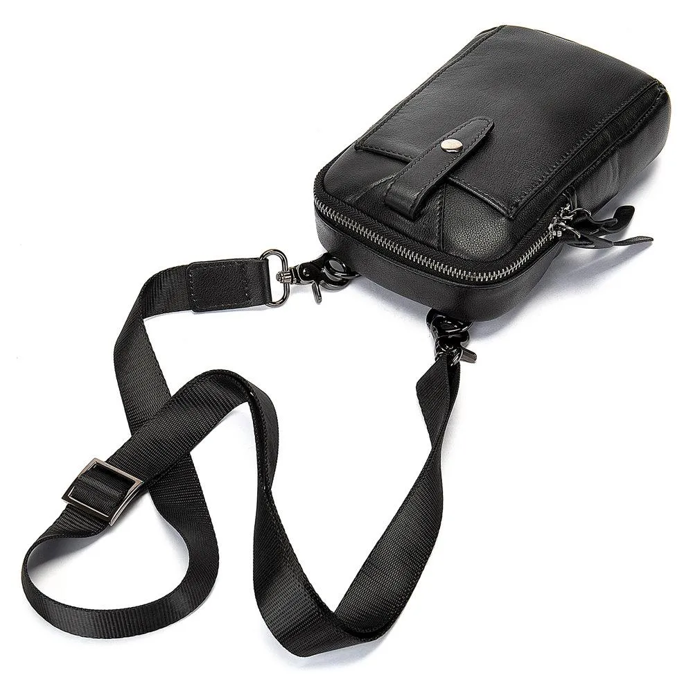 Cool Black Leather Men's Cell Phone Holster Mini Side Bag Waist Belt Pouch For Men