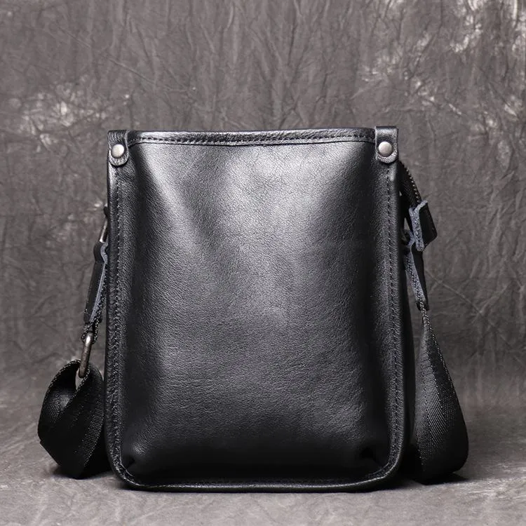 Cool Black LEATHER MENS Vertical SIDE BAGS COURIER BAG Black Vertical MESSENGER BAG FOR MEN