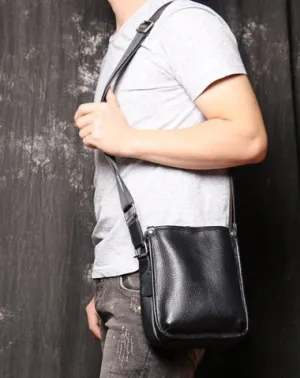 Cool Black LEATHER MENS Vertical SIDE BAGS COURIER BAG Black Vertical MESSENGER BAG FOR MEN