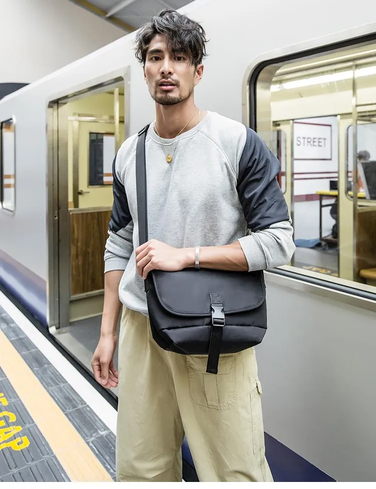Cool Black Mens 10 inches Nylon Cloth Side Bag Black Messenger Bags Postman Bag for Men