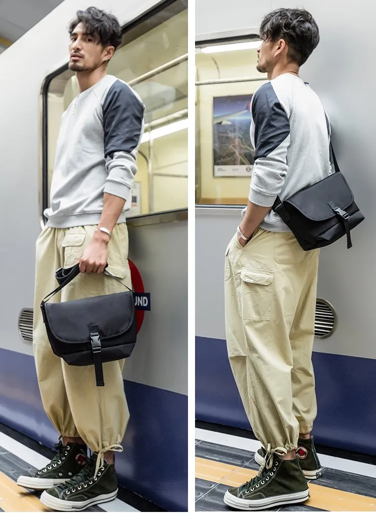 Cool Black Mens 10 inches Nylon Cloth Side Bag Black Messenger Bags Postman Bag for Men