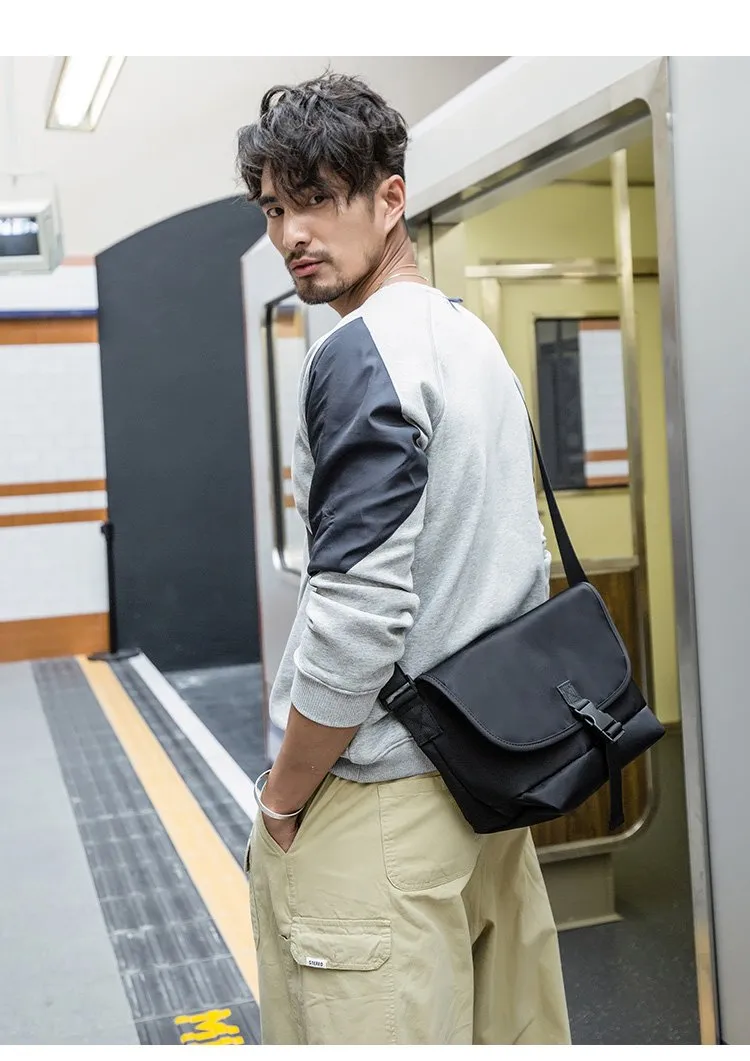 Cool Black Mens 10 inches Nylon Cloth Side Bag Black Messenger Bags Postman Bag for Men