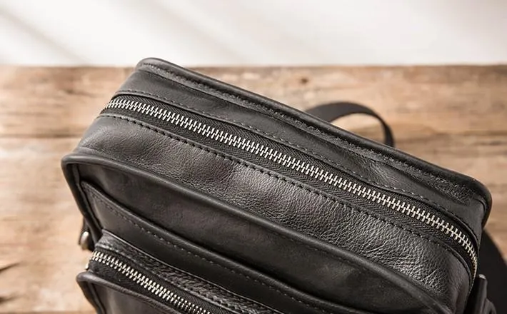 Cool Black Small Leather Mens Shoulder Bags Messengers Bag for Men