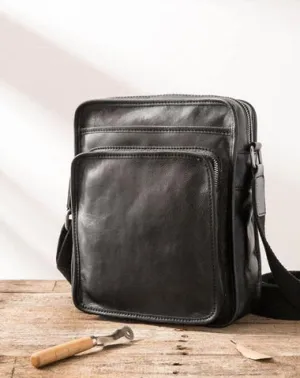 Cool Black Small Leather Mens Shoulder Bags Messengers Bag for Men