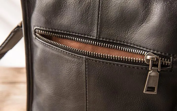Cool Black Small Leather Mens Shoulder Bags Messengers Bag for Men