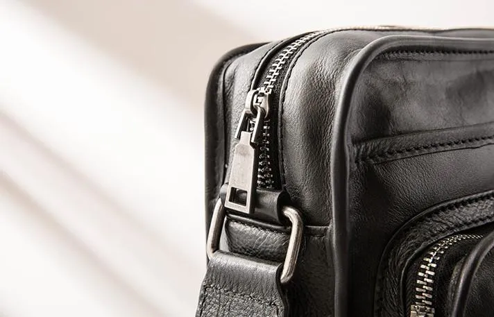 Cool Black Small Leather Mens Shoulder Bags Messengers Bag for Men