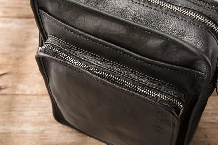 Cool Black Small Leather Mens Shoulder Bags Messengers Bag for Men