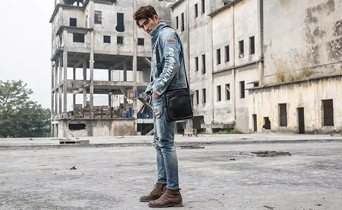 Cool Black Small Leather Mens Shoulder Bags Messengers Bag for Men