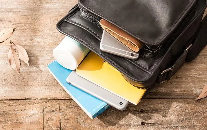 Cool Black Small Leather Mens Shoulder Bags Messengers Bag for Men