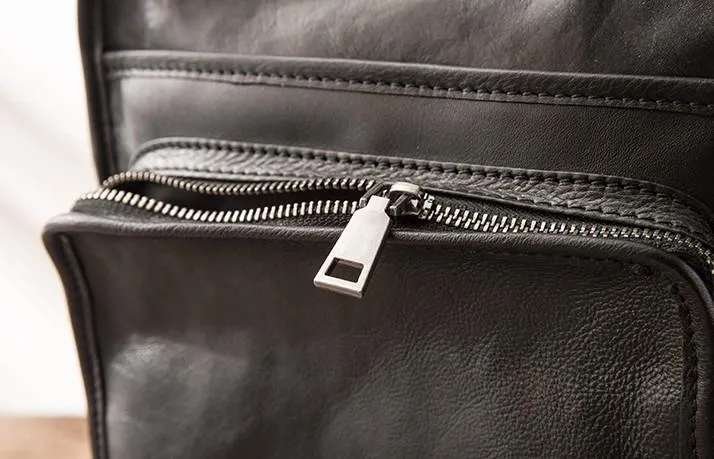 Cool Black Small Leather Mens Shoulder Bags Messengers Bag for Men