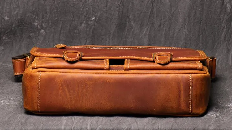 Cool Brown LEATHER MENS 12'' Side BAG COURIER BAG Brown MESSENGER BAG FOR MEN