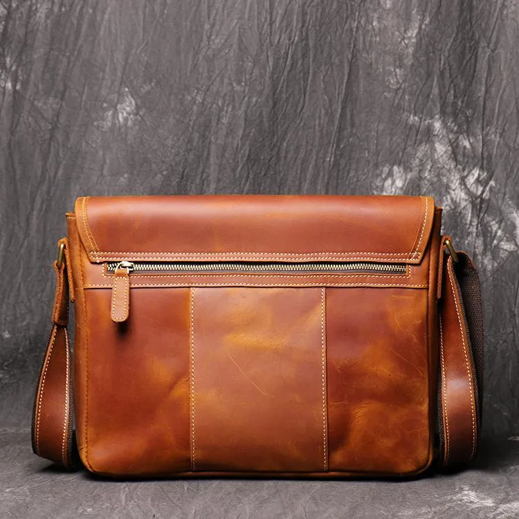 Cool Brown LEATHER MENS 12'' Side BAG COURIER BAG Brown MESSENGER BAG FOR MEN
