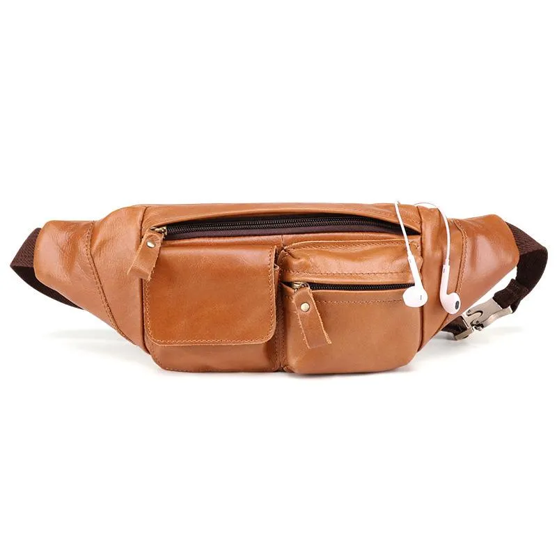 Cool Brown Leather Men's Fanny Pack Hip Pack Waist Bag Chest Bag For Men