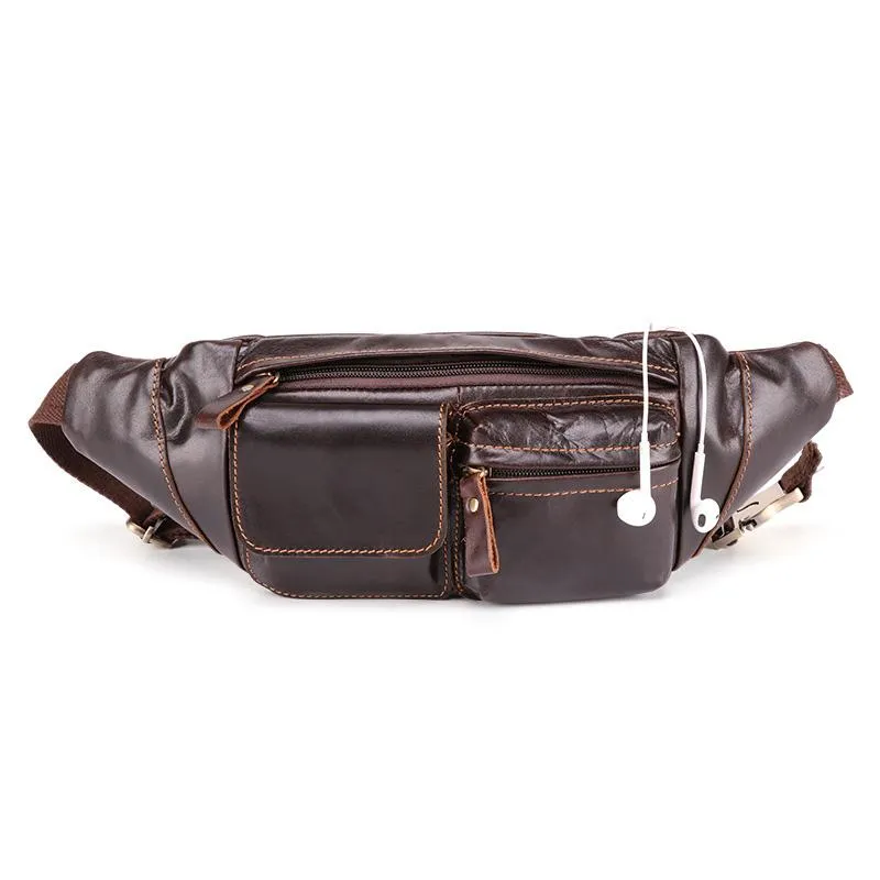 Cool Brown Leather Men's Fanny Pack Hip Pack Waist Bag Chest Bag For Men