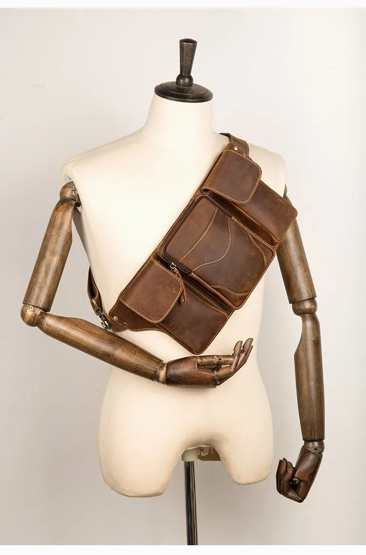 Cool Brown Leather Mens Fanny Pack Tool Waist Bags Hip Pack Belt Bag Bumbags for Men
