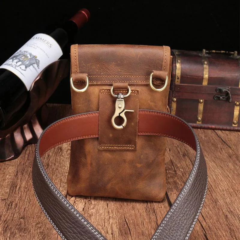 Cool Brown Leather Mens Mini Shoulder Bag Belt Pouch Waist Bag For Men