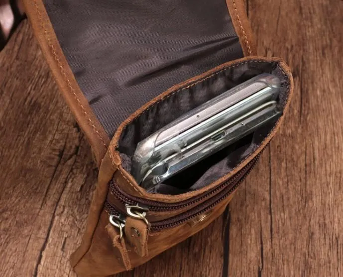 Cool Brown Leather Mens Mini Shoulder Bag Belt Pouch Waist Bag For Men