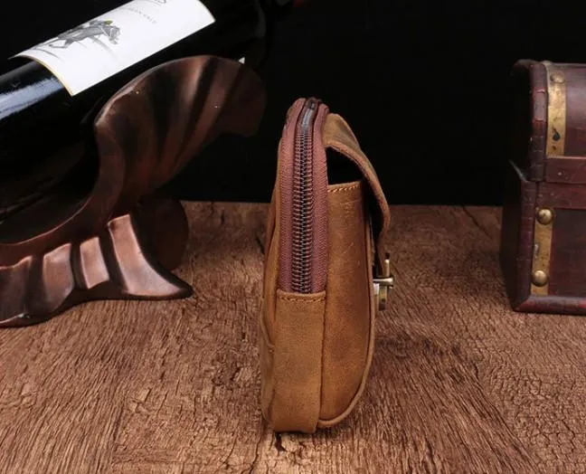 Cool Brown Mens Leather Belt Bag Belt Pouch Cell Phone Holster Waist Bags For Men