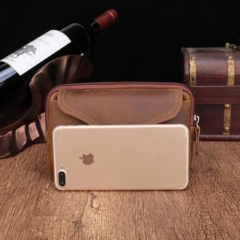 Cool Brown Mens Leather Belt Bag Belt Pouch Cell Phone Holster Waist Bags For Men