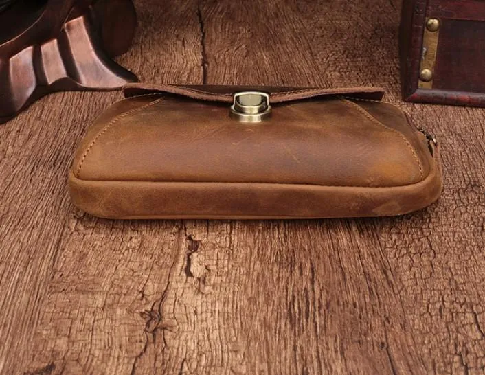 Cool Brown Mens Leather Belt Bag Belt Pouch Cell Phone Holster Waist Bags For Men