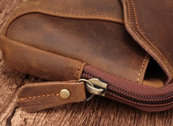 Cool Brown Mens Leather Belt Bag Belt Pouch Cell Phone Holster Waist Bags For Men