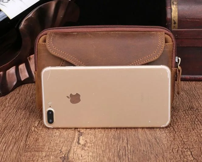 Cool Brown Mens Leather Belt Bag Belt Pouch Cell Phone Holster Waist Bags For Men