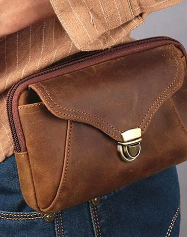Cool Brown Mens Leather Belt Bag Belt Pouch Cell Phone Holster Waist Bags For Men