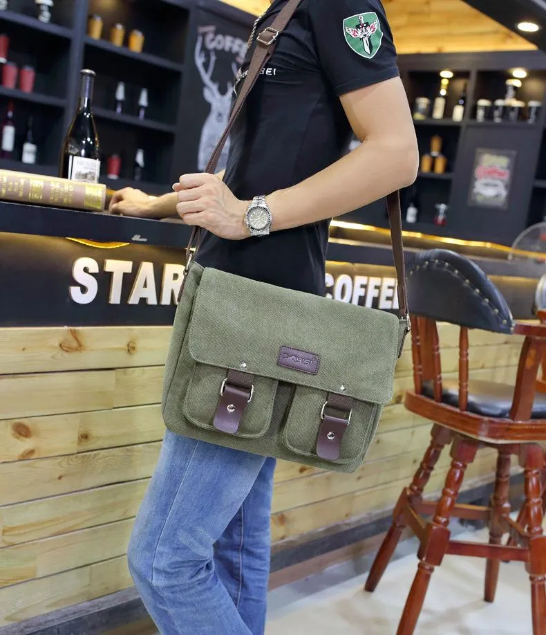 Cool Canvas Leather Mens Black Side Bag Blue Shoulder Bag Red College Bag Messenger Bag for Men
