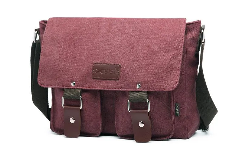 Cool Canvas Leather Mens Black Side Bag Blue Shoulder Bag Red College Bag Messenger Bag for Men