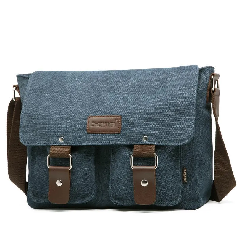 Cool Canvas Leather Mens Black Side Bag Blue Shoulder Bag Red College Bag Messenger Bag for Men